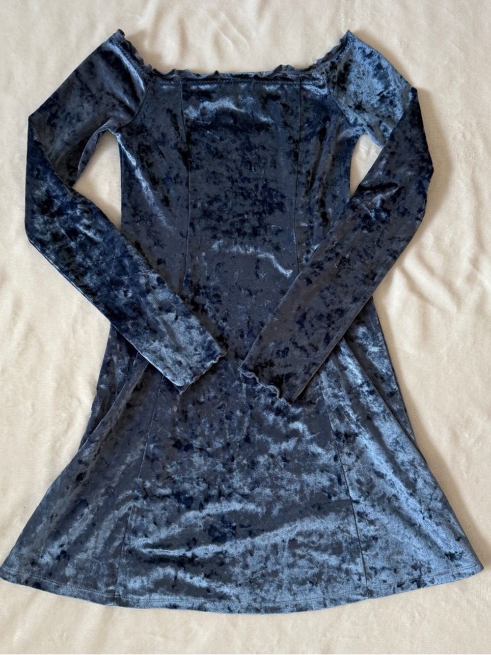 Hollister Navy Crushed Velvet Long-Sleeve Dress